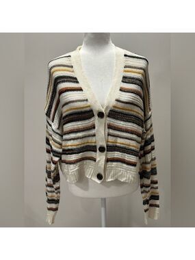 Almost Famous Cream Striped Cardigan size Large